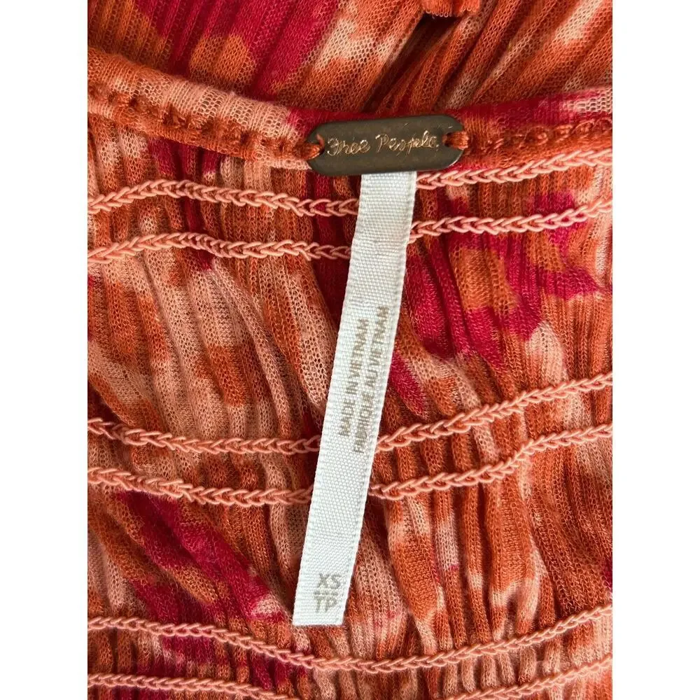 Free People Tunic Top Womens Size XS Orange Long Sleeve Gauzy Smocked Babydoll‎
